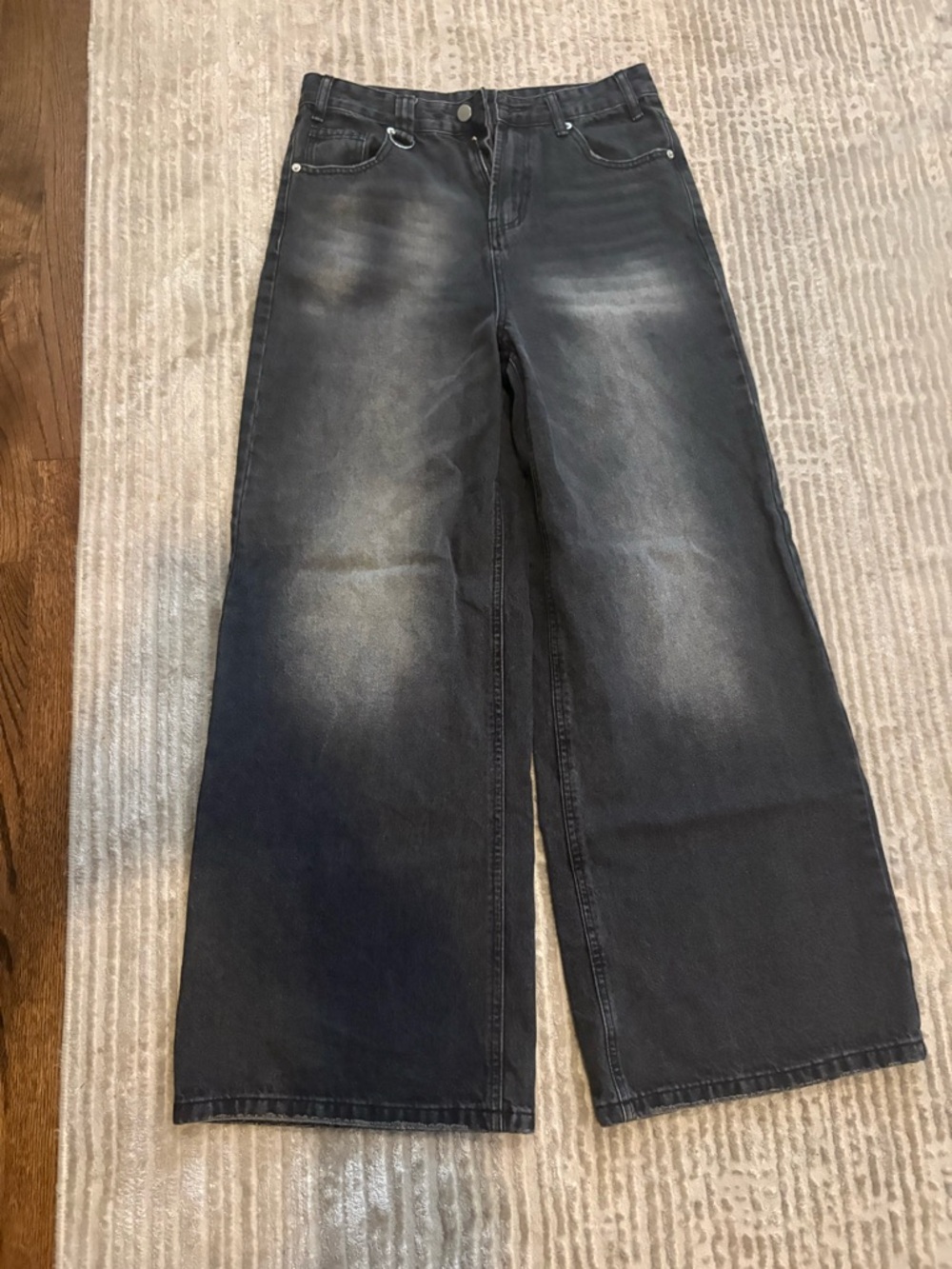 Wide Leg Washed Black Denim Jeans